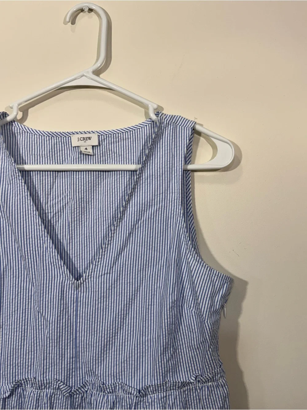 J. Crew Seersucker Tiered Ruffle Striped V-Neck Sleeveless Mini Dress
